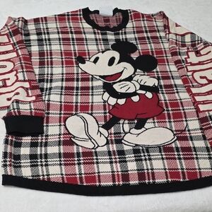 Disney Plaid Mickey Mouse Sweater with Black Red And Cream. L.